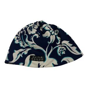 Skida Beanie Womens One Size Navy White Teal Floral Fleece Lined Winter Ski Hat